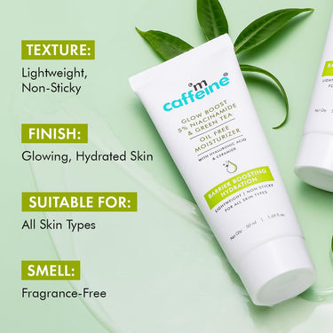 mCaffeine Glow Boost 5% Niacinamide & Green Tea Oil Free Moisturizer | Brightens & Even-Tones | 72Hrs Moisturization | Reduces Acne Marks & Blemishes | Lightweight Moisturizer For All Skin Types -50ml